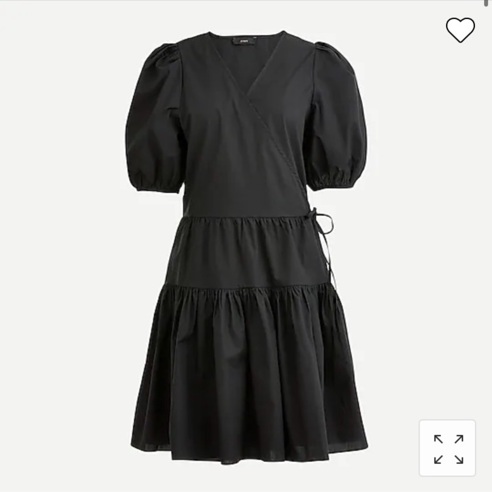 Black puff-sleeve cotton poplin wrap dress